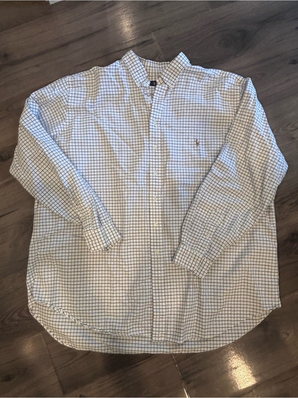 Ralph Lauren White Button-Down Shirt with Navy Check